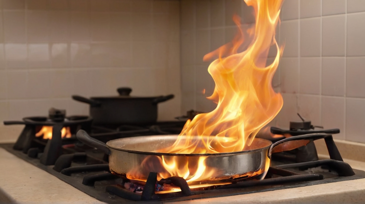 Belehrung Vorsicht Brandgefahr Kueche Oil Wasser Feuer